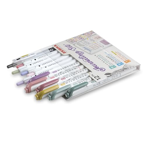Journaling Kit: 6 Mildliner Highlighters + 5 ClickArt Markers + 1 Sarasa Mark-On Pen by Zebra Pen - style: Creative Journaling Set 10 Pack