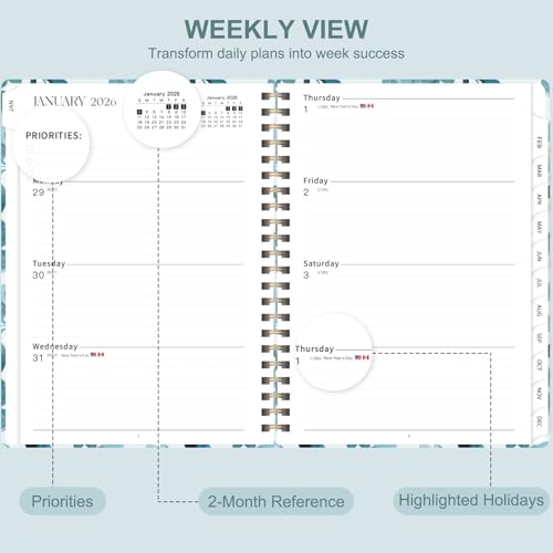 2026 Planner, Weekly and Monthly Calendar Planner Agenda, Jan 2026 - Dec 2026, Planning Academic Book, Office Desk Accessories and School Supplies - A5 (6.3'' x 8.5'') - color: C-Blue Blossoms