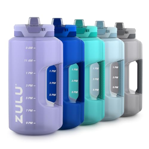 ZULU Goals 128oz Half Gallon Plastic Water Bottle with Straw and Time Marker | Large Reusable Jug with Handle and Leak Proof Lid for All Day Hydration, Gym and Outdoors, Gift Ready, Violet - color: Violet, size: 128 Ounces