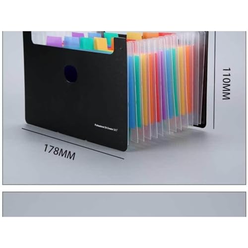 A5 Expanding File Organizer with 13 Pockets, Rainbow Accordion File Folder for Receipts and Checks, Portable Standing Document Holder for Office, Home and Travel, Black