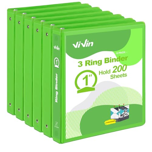 ViVin 1 Inch Round Ring View Binder for Durability, Standard 3 Ring Binder for 200 Sheets of US Letter Size Paper, PVC-Free, 6-Pack (Ivy Green) - color: Ivy Green, size: 1 Inch, style: 6 pack