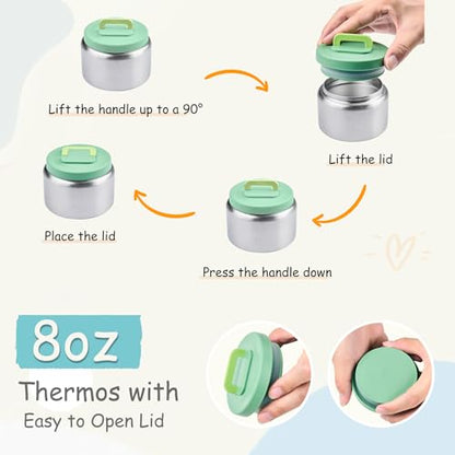 Bento Lunch Box for Kids with 8oz Soup Thermo Leak-Proof Lunch Food Containers with Snack Sauce Container for Kid Girls Boys to School, Green - color: Pure Green