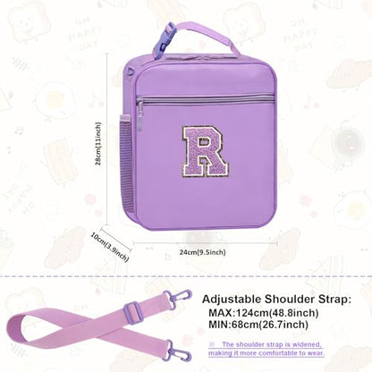 Insulated Lunch Box Kids Youth Adult Lunch Bag Container Bag for Women Girl School Work Travel Food Picnic Cooler,Cute Lunch Tote Bag with Shoulder Strap Handheld Water Bottle Holder Purple R - color: 08-Purple R