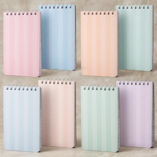 ZICOTO Aesthetic Pocket Notebooks Set Of 8 For Women - Small 3x5 Spiral Notepads With Lined Pages - The Perfect Little Mini Pads to Stay Organized and Boost Productivity at Work, School or as a Nurse - color: Pastel Stripes
