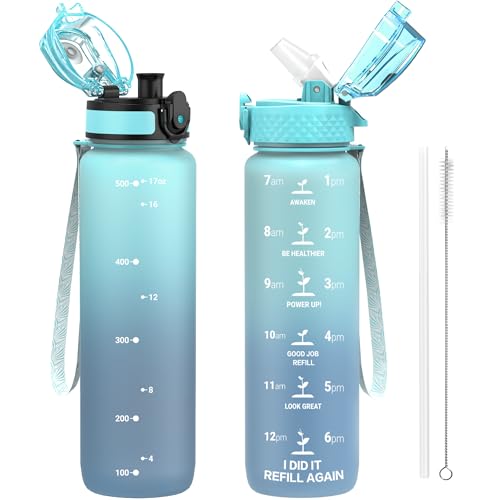 OLDLEY Kids Water Bottle for School, 17 oz (2 lids) BPA-Free Reusable Leak-proof Durable Tritan Plastic Water Bottles with Straw & Chug Lids, Anti-dust Spout Cover (Bluenavy) - color: Bluenavy, size: 16.9 Ounces