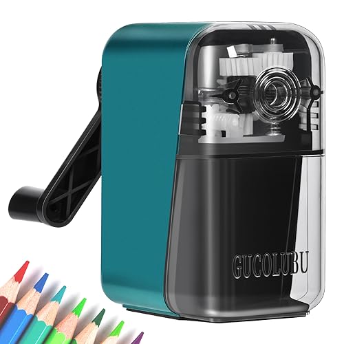 Manual Pencil Sharpener Hand Crank Pencil sharpeners for Kids with Stronger Spiral hob and auto Stop Function Charcoal Pencil Sharpener for Children/Adults/Students/Artists (Blue 1)