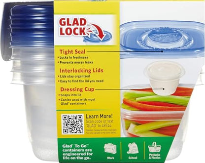 Glad GladWare To Go Snack Food Storage Containers with Lids, Medium Rectangle BPA Free Plastic with Built-In Dressing Cup for Salads and Snacks, Microwave Dishwasher Safe, 24 Oz, 4 Count - 2 Pack - size: 24 oz - 8 Count, style: Rectangle
