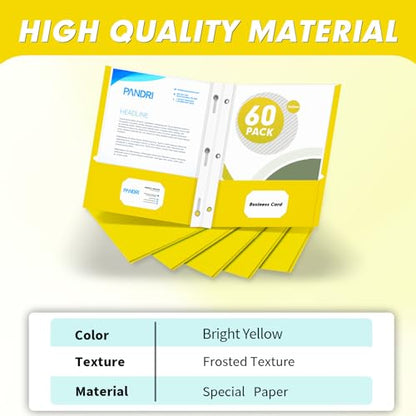 Two Pocket Folders, PANDRI 60 Pack Two Pocket Folders with Prongs, 3 Prong Folders Designed for Office and Classroom, Letter Size Yellow - color: Yellow