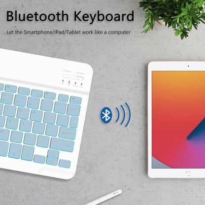 for Bluetooth Keyboard, Cute Tablet Stand Adjustable & Foldable, 7-Color Wireless Rechargeable Keyboard for iPad, iPad Pro/Mini/Air, Samsung Xiaomi Tablets, etc - Light Blue - color: B-Backlight Keyboard-Light Blue