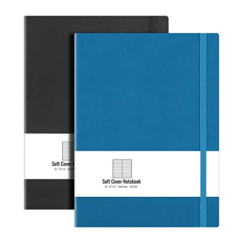 AHGXG B5 College Ruled Notebook Softcover Journals(2-Pack) Large Composition Notebook 7.6 x 10 inch with Thick 100gsm Lined Paper, Total 408 Numbered Pages (Black Blue) | 2 Pack, for Men & Women, Journaling, Writing, Work & Office, Leather Hardcove (Black