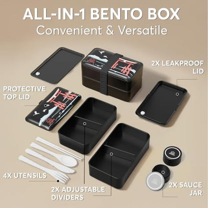 Umami Bento Box Adult, Leakproof, All-in-1 Lunch Containers for Adults | 40 oz, microwave & dishwasher safe, 4 utensils & sauce jar included, stackable, BPA-free, Matte Black - Miyajima - color: Matte Black - LE Miyajima, size: M - 40 oz