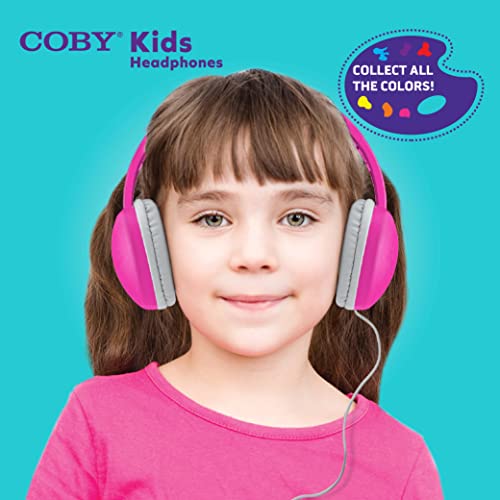 Coby Wired Kids’ Headphones, Over-Ear Headphones with 3.5-Millimeter Jack and Soft Cushions for School, Learning, and Travel, 85 dB Volume Limit, Built-in Microphone, Adjustable Headband, Black - color: BLACK