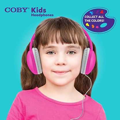 Coby Wired Kids’ Headphones, Over-Ear Headphones with 3.5-Millimeter Jack and Soft Cushions for School, Learning, and Travel, 85 dB Volume Limit, Built-in Microphone, Adjustable Headband, Black - color: BLACK