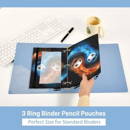 Soccer Ball Flames Print Pencil Pouch for 3 Ring Binder 2 Pack Binder Pencil Case with Clear Window Pencils Bags with Zipper for Office Daily College Home Supplies - color: Multi-soccer Ball Flames