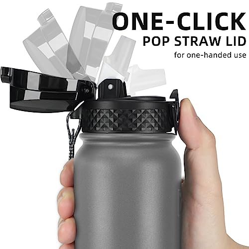 Fanhaw 20 Oz Kids Insulated Stainless Steel Water Bottle with Straw Lid, Leakproof & Anti-Dust Everyday Use Bottle for School, Women & Men, Back to School Essentials (Gray) - color: Gray, style: 20 Ounces