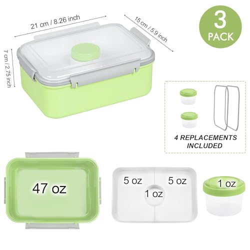 47oz Salad Lunch Container To Go, 3 Pack Salad Bowls Bento Lunch Boxes | Food Storage Meal Prep Containers with Tray/Dressing Containers for Salad, Snacks,Fruit, BPA Free, Microwave Dishwasher Safe - color: Pink & Green & Light Blue