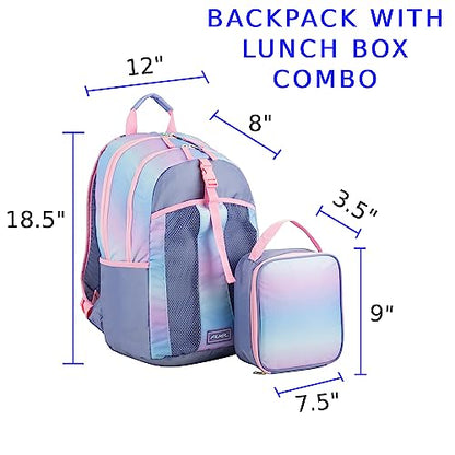FUEL Lunch Backpack Set Teens Student Water Resistant Bookbag Bag Soft Reusable Insulated Cooler Lunch Box Thermal Travel Office Lunch Bag, Cotton Candy Ombre - color: Pink Ombre