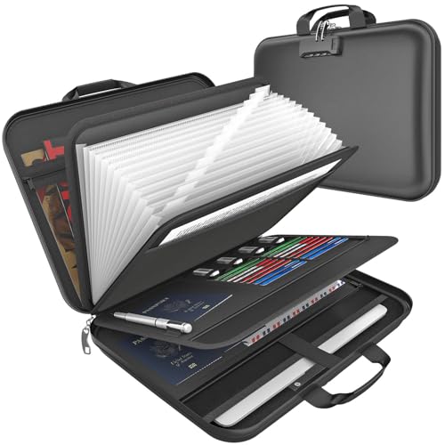 onvvippiv Hard Case Fireproof Document Box with Lock Zipper | Important File Organizer Waterproof Portable Home Office Travel Storage Accordion Folder for Letter A4 Laptop Files - color: Black, style: Hardshell Medium