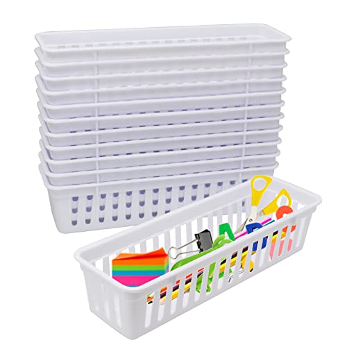 Classroom Pencil or Rubber Organizer Basket Trays, Office Supply Baskets Organization Trays for Home School Classroom Office 12 Pack (White) - color: White