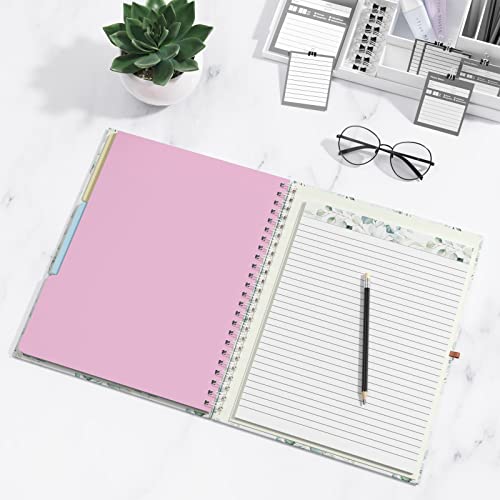 Rimilak Spiral Clipboard Folio with Refillable Lined Notepad, 14.5 x 9.8 In, Hardcover Cover with 5 Interior Pockets, Elastic Band and Pen Loop Series. Cute Stylish Clipfolio, Green Leaves - color: Green Leaves