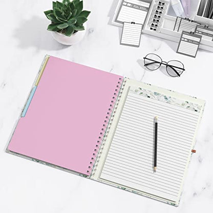 Rimilak Spiral Clipboard Folio with Refillable Lined Notepad, 14.5 x 9.8 In, Hardcover Cover with 5 Interior Pockets, Elastic Band and Pen Loop Series. Cute Stylish Clipfolio, Green Leaves - color: Green Leaves