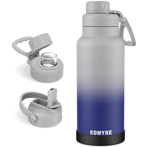 40 oz Stainless Steel Water Bottle with Straw Lid & Twist Lid, Insulated water bottle for men & women with Silicone Boot, Leakproof, Keeps Cold 24H / Hot 12H, Wide Mouth for Gym, Travel, Sports, Gym - color: Aurora Blue White, size: 40 Ounces