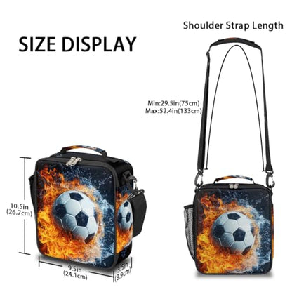 Flame Soccer Boys Lunch Box for School Insulated Kids Lunch Box Reusable Leakproof Lunch Bag Thermal Cooler Tote Picnic Lunchbox with Adjustable Shoulder Strap Back to School Gifts for Teens Boys - color: W-Geometry Football