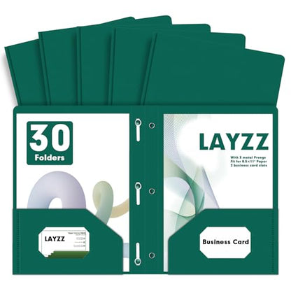 Plastic 2 Pocket Folders with Prongs, 30 Pack, Heavyweight, Letter Size Poly Folders with 3 Metal Prongs Fastener Clips (Green) - color: Green