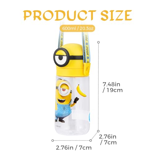 MINISO Minions Insulated Water Bottle with Straw 20 oz Travel Tumbler with Lid Holder Compatible Cup BPA-Free Bottle with Strap for Boys Girls and Kids School Office Home