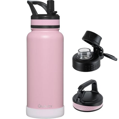 OLDLEY 32 oz Insulated Water Bottle With Straw, Stainless Steel Sports Water Cup Flask with 3 Lids(Straw, Spout and Handle Lid) Double Walled Travel Thermal Canteen Mug,Lavender Mist - color: Lavender Mist, size: 32 Ounces