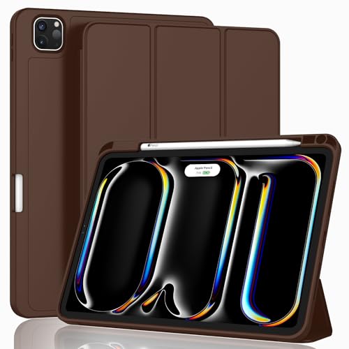 ZryXal iPad Pro 11 Inch Case (M5) 2025/ (M4) 2024 (Model: A2836/A2837/A3006), Trifold Stand Smart Cover with Pencil Holder and Soft TPU Back, Auto Wake/Sleep (Chocolate) - color: Chocolate