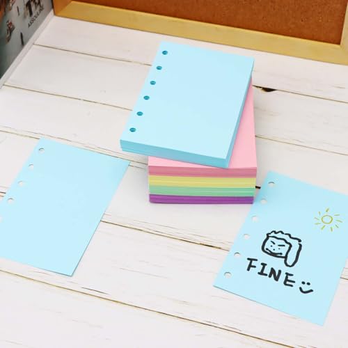 AxeWoodz A7 Colorful Refill Paper 250 Sheets Blank Loose Leaf Papers 5 Light Colors 6 Hole Notebook Refills 6 Ring Binder Filler Paper - color: Light Color