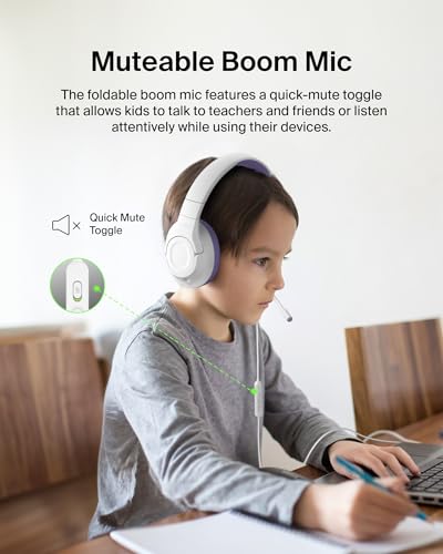 Belkin SoundForm Inspire Wired Over-Ear Headset for Kids, Online Learning & Travel w/Built-in Boom Mic, 85dB Safe Volume Limit - USB-C & 3.5mm - Compatible w/iPhone, iPad, Galaxy & More - Lavender - color: Lavender, style: Wired