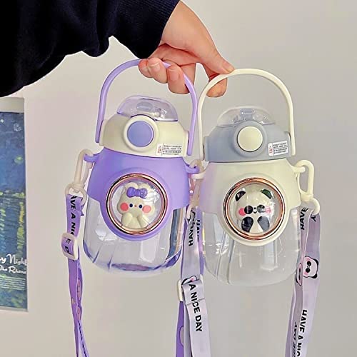 LEJN 28 oz Water Bottle Kawaii with Adjustable Shoulder Strap for Summer Cold Water Chill Portable Leakproof BPA-free Cartoon Children Cup Capsule Bottle Traveling Hiking (Purple820ml) - color: Purple820ml
