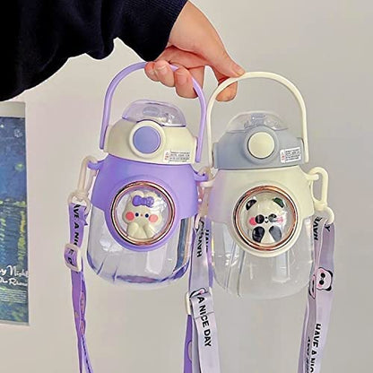 LEJN 28 oz Water Bottle Kawaii with Adjustable Shoulder Strap for Summer Cold Water Chill Portable Leakproof BPA-free Cartoon Children Cup Capsule Bottle Traveling Hiking (Purple820ml) - color: Purple820ml