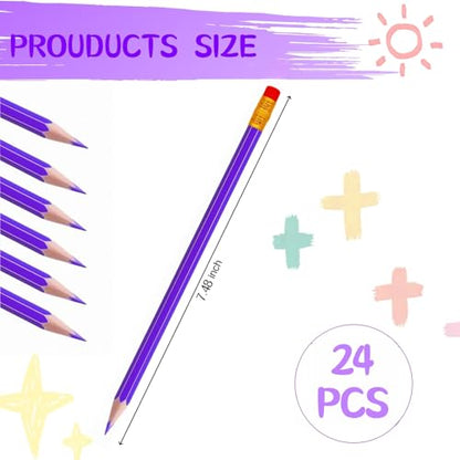 24 Pcs Erasable Checking Pencils, Pre-Sharpened, for Marking, Coloring, Tests, Grading, Office, (Purple) - color: Purple