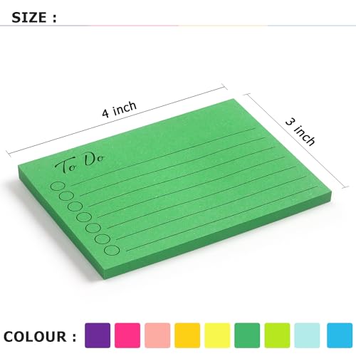 Eastern Wolf 9 Pads to Do Lined Sticky Notes, 9 Bright Multi Colors Self-Stick Note Pads, 3x4 Inch with Line Adhesive Memo Sticky Notes Notepad, 50 Sheet/Pad
