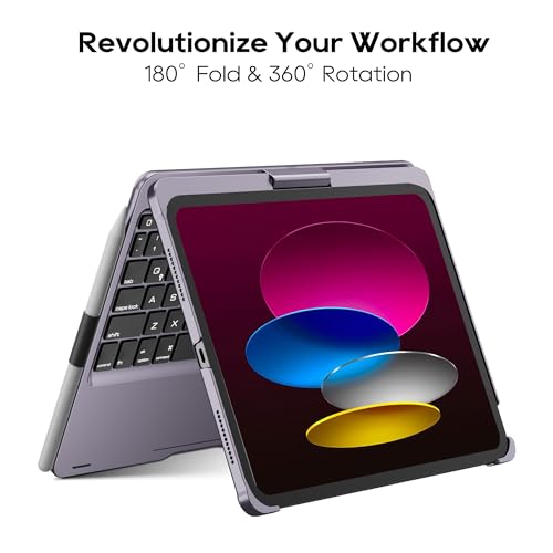 edaiser Swivel Keyboard Case for iPad 11th (A16) & 10th Generation, Purple | 360 Degree Rotatable Protective Cover | Pencil Holder | Multi-Touch Trackpad | RGB Backlit | Flexible Adjustable View Angle - color: Metallic Purple, size: iPad 10th/11th (a16)