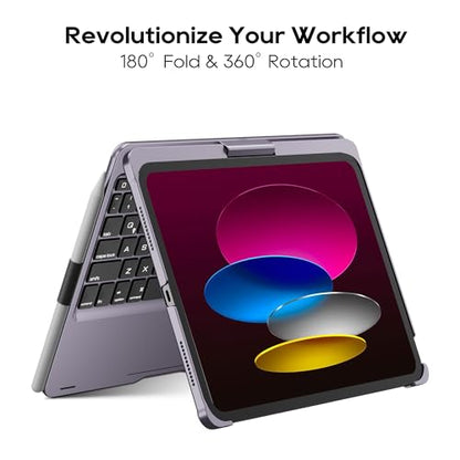 edaiser Swivel Keyboard Case for iPad 11th (A16) & 10th Generation, Purple | 360 Degree Rotatable Protective Cover | Pencil Holder | Multi-Touch Trackpad | RGB Backlit | Flexible Adjustable View Angle - color: Metallic Purple, size: iPad 10th/11th (a16)