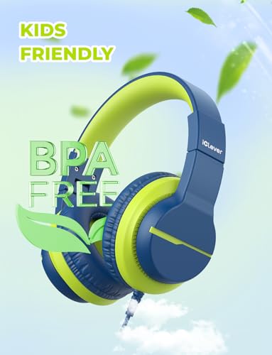 iClever USB C Headphones for Kids, Over-Ear for Boys Girls | Safe Volume 85dBA, Foldable, Wired, For iPad，HS19S - color: Blue USB C
