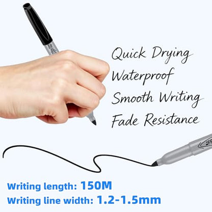 Permanent markers, 40 packs permanent markers bulk, quick drying in one second, smooth, not easy to erase, durable, can be marked on glass, tiles and cloth, office supplies,Gray shell - color: black Fine 40