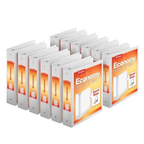 Cardinal Economy 3-Ring Binders, 2", Round Rings, Holds 475 Sheets, ClearVue Presentation View, Non-Stick, White, Carton of 12 (90641) - color: White, size: 2 Inch, style: Binders