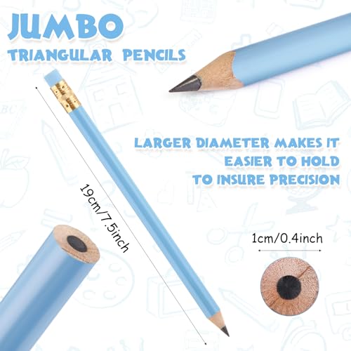 Fainne 48 Pcs Fat Pencils Jumbo Big Thick Large Pencils and 3 Pieces Sharpeners for Kids Beginners Preschoolers Kindergarten School Office Supplies(Turquoise Blue Series,Round) - color: Turquoise Blue Series, style: Round