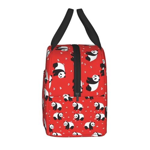 Panda Red Lunch Box - Insulated Lunch Bags for Kids Boys Girls Reusable Lunch Tote Bags, Perfect for School/Camping/Hiking/Picnic/Beach/Travel - color: Panda Red