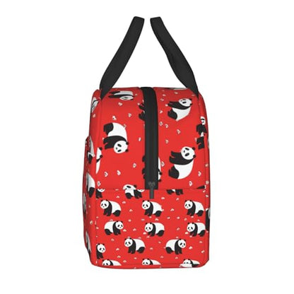 Panda Red Lunch Box - Insulated Lunch Bags for Kids Boys Girls Reusable Lunch Tote Bags, Perfect for School/Camping/Hiking/Picnic/Beach/Travel - color: Panda Red