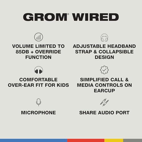 Skullcandy Grom Wired Headphones, Volume-Limiting Audio, Comfortable Over-Ear Fit, Foldable, Designed for Kids 6+, Convenient for Travel with 3.5mm AUX Plug, Built-in Microphone - Bone Seafoam - color: Bone Seafoam, style: Wired
