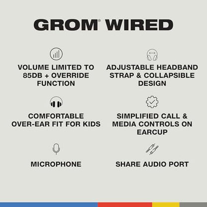 Skullcandy Grom Wired Headphones, Volume-Limiting Audio, Comfortable Over-Ear Fit, Foldable, Designed for Kids 6+, Convenient for Travel with 3.5mm AUX Plug, Built-in Microphone - Bone Seafoam - color: Bone Seafoam, style: Wired