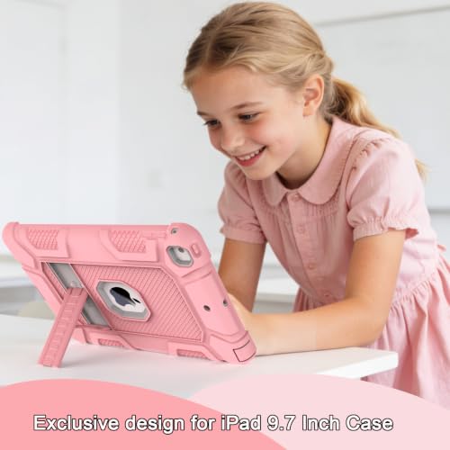 iPad 6th Generation Cases, iPad 5th Generation Case, iPad Air 2 Case, iPad 9.7 Case, Shockproof Rugged Drop Protection Cover for iPad 9.7'' A1893/A1954/A1822/A1823, Pink+Gray - color: Pink+Gray