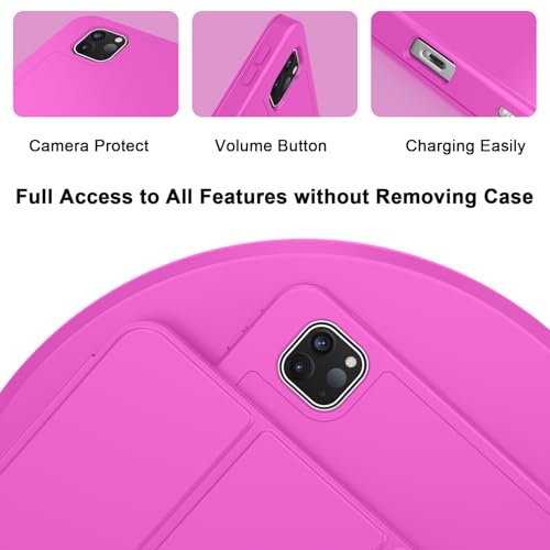 ZryXal iPad Pro 11 Inch Case (M5) 2025/ (M4) 2024 (Model: A2836/A2837/A3006), Trifold Stand Smart Cover with Pencil Holder and Soft TPU Back, Auto Wake/Sleep (Deep Pink) - color: Deep Pink