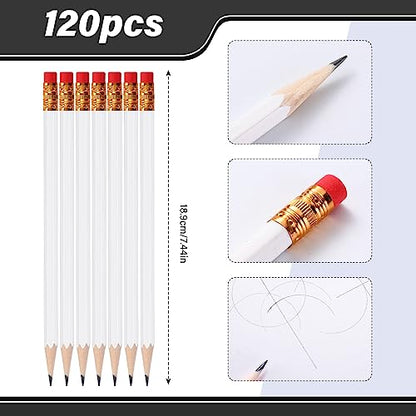 TecUnite 120 Pcs #2 HB Pencils with Eraser No 2 Unsharpened Wooden Hexagonal Pencils for Adults Gifts for School Exam art Learning Office Sketching(White) - color: White